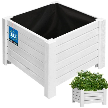 Doniczka drewniana skrzynka do ogrodu na kwiaty biała 38x38 cm