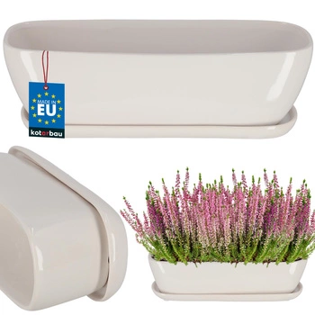 Doniczka ceramiczna podłużna biała z podstawką 40 cm