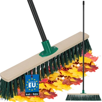 Szczotka miotła drewniana nylon 50 cm + kij trzonek metalowy