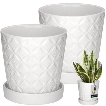 Doniczka okrągła biała z podstawką ⌀ 13 cm 2 szt