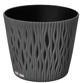 Doniczka z falującymi żłobieniami i wkładem 225x265 mm - Kolor szary kamienny