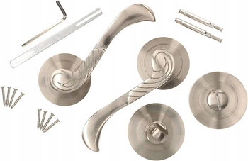 Klamka do drzwi z blokadą wc okrągły szyld satyna 110 mm