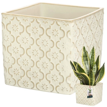 Doniczka ceramiczna vintage na kwiaty rośliny 13x13 cm - Kolor kremowy