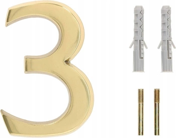 Cyfra numer domu "3" na drzwi 3d 10 cm mosiądz