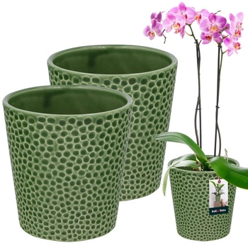 Doniczka ceramiczna zielona na kwiaty storczyki 9,5 cm zestaw 2 szt.