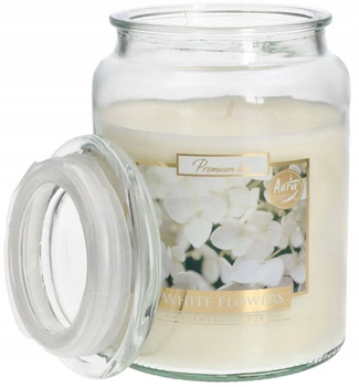 Świeca świeczka duża zapachowa w szkle z wieczkiem 100 h - białe kwiaty