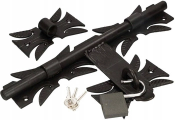 Zasuwa garażowa rygiel kuta 320 mm z kłódką do bramy furtki drzwi