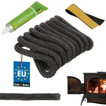 Przędza do uszczelniania kominka pieca + klej 10 mm 2,5 m