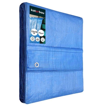 Plandeka ochronna mocna gruba uniwersalna niebieska 75 g/m2 15x16 m