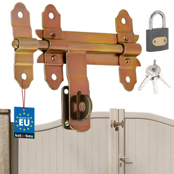 Zasuwa bramowa garażowa rygiel do drzwi furtki ocynk złota z kłódką 150 mm