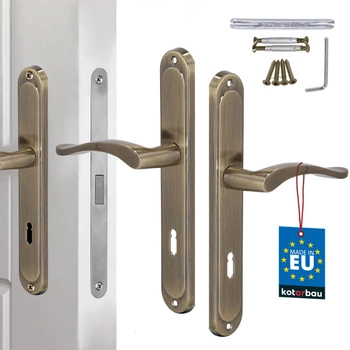 Klamka drzwiowa klasyczna długi szyld na klucz patyna 72 mm