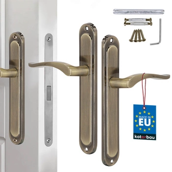 Klamka drzwiowa klasyczna długi szyld bez otworu patyna