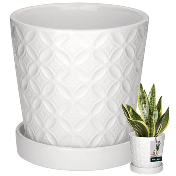 Doniczka okrągła biała z podstawką ⌀ 13 cm