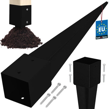 Podstawa słupa wbijana do ziemi stalowa czarna 60x60x750 mm
