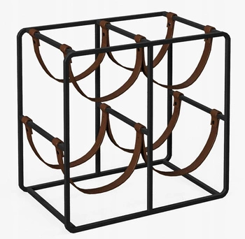 Stojak regał półka na wino metal skóra 4-butelki