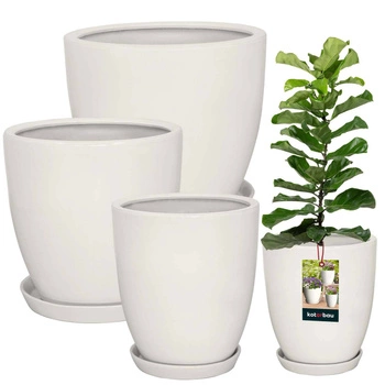 Doniczka ceramiczna szkliwiona biała na kwiaty rośliny zestaw 3 szt.