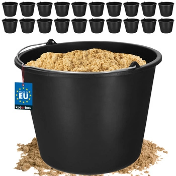 Wiadro budowlane gospodarcze na zaprawę plastikowe czarne 16 l zestaw 20 szt.