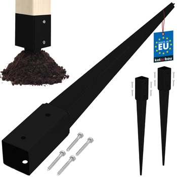 Podstawa słupa wbijana do ziemi stalowa czarna 60x60x750 mm zestaw 2 szt.