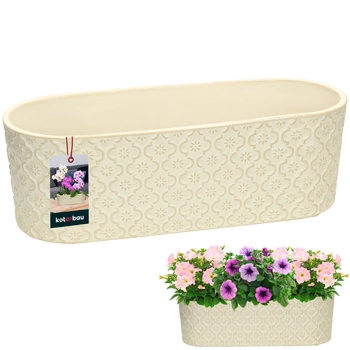Doniczka podłużna ceramiczna ozdobna elegancka kremowa 12x37 cm