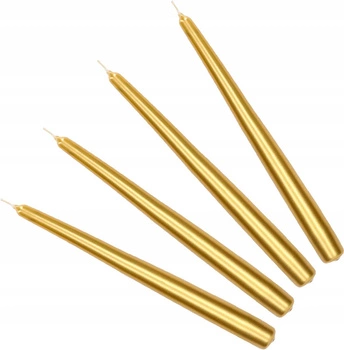 Zestaw 4-świece stożek świeczki stołowe do świeczników złote metaliczne