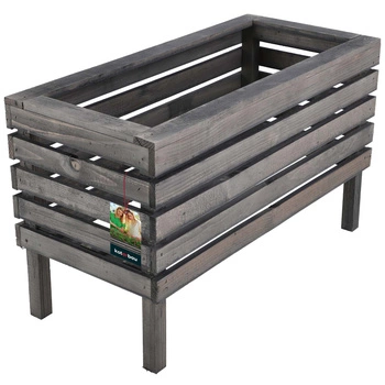 Skrzynka ogrodowa drewniana stojąca na kwiaty szara 64 cm