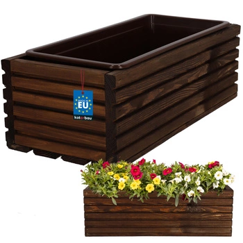 Doniczka skrzynka drewniana ogrodowa na taras z wkładem brązowa 44x20 cm