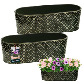 Doniczka podłużna ceramiczna ozdobna ciemnozielona 12x37 cm zestaw 2 szt.