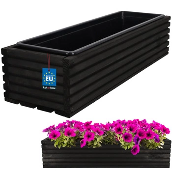 Doniczka skrzynka drewniana ogrodowa na taras z wkładem czarna 64x20 cm