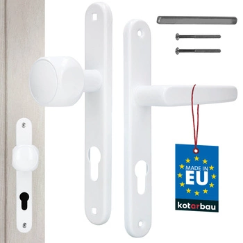 Gałko-klamka drzwiowa aluminium długi szyld na wkładkę biała 72 mm