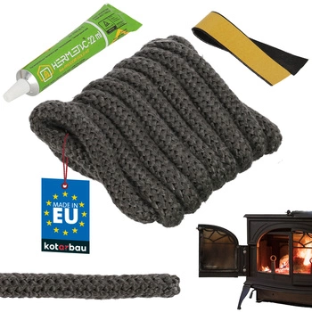 Przędza do uszczelniania kominka pieca + klej 12 mm 2,5 m