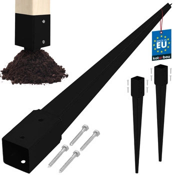 Podstawa słupa wbijana do ziemi stalowa czarna 50x50x600 mm zestaw 2 szt.