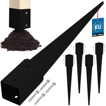 Podstawa słupa wbijana do ziemi stalowa czarna 70x70x750 mm zestaw 4 szt.