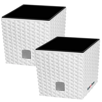 Doniczka ogrodowa rattan z wkładem biała 17x17 cm zestaw 2 szt.