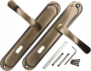 Klamka drzwiowa długi szyld 90mm patyna na klucz