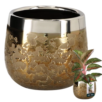 Donica ceramiczna okrągła złota efekt lustra ⌀ 10 cm