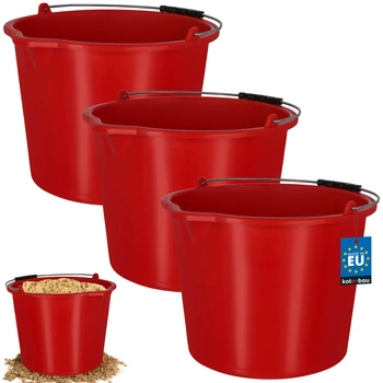 Wiadro budowlane gospodarcze z dzióbkiem 16 l czerwone zestaw 3 szt