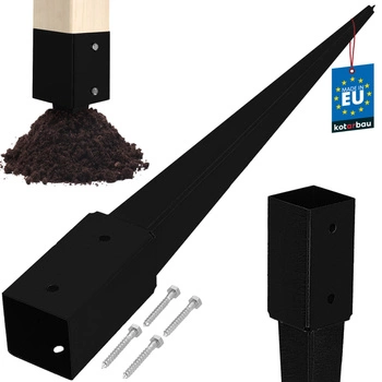 Podstawa słupa wbijana do ziemi stalowa czarna 70x70x750 mm