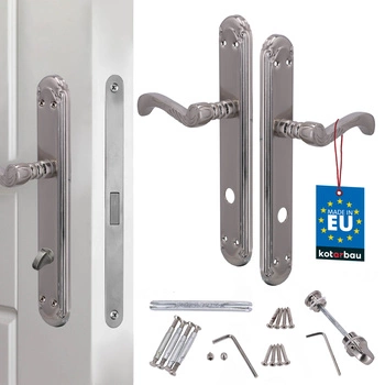 Klamka drzwiowa zdobiona retro długi szyld satyna zamek wc 90 mm