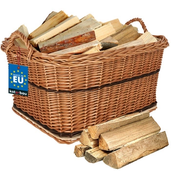 Kosz wiklinowy na drewno do kominka z rączką uchwytem