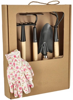 Komplet mini zestaw narzędzi ogrodniczych 4 szt. + rękawiczki