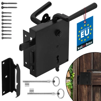 Zamek skrzynkowy wiejski retro stalowy czarny prawy