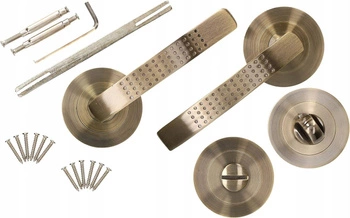 Klamka do drzwi z blokadą wc okrągły szyld patyna 110 mm