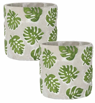 Zestaw 2 doniczki osłonki betonowe na rośliny wzór liście - 20 cm