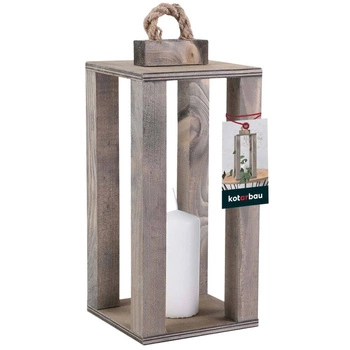 Latarnia drewniana na świece do domu ogrodu szara 13,5x13,5 cm