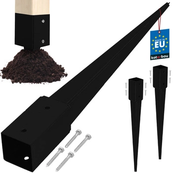 Podstawa słupa wbijana do ziemi stalowa czarna 70x70x750 mm zestaw 2 szt.