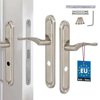 Klamka drzwiowa klasyczna długi szyld zamek wc satyna 72 mm