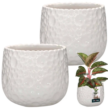 Doniczka ceramiczna okrągła biała na kwiaty rośliny 12 cm zestaw 2 szt.