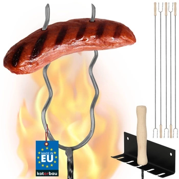 Kijek na kiełbasę dwuzębny falowany z wieszakiem 130 cm zestaw 5 szt.