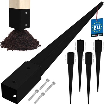 Podstawa słupa wbijana do ziemi stalowa czarna 60x60x750 mm zestaw 4 szt.