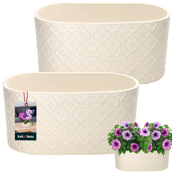 Doniczka podłużna ceramiczna ozdobna elegancka kremowa 12x25 cm zestaw 2 szt.